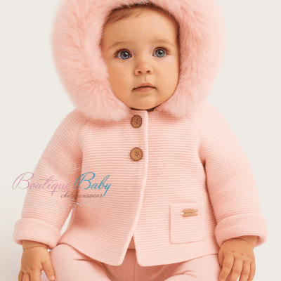 Martin Aranda pink knit fur trimmed jacket